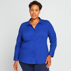 Lane Bryant Womens Button-Front Blouse, Plus Size 20, Royal Blue Shirt